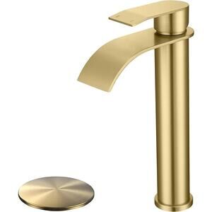 Brushed Gold Vessel Sink Faucet, Bathroom Sink Faucet, High Waterfall Faucet